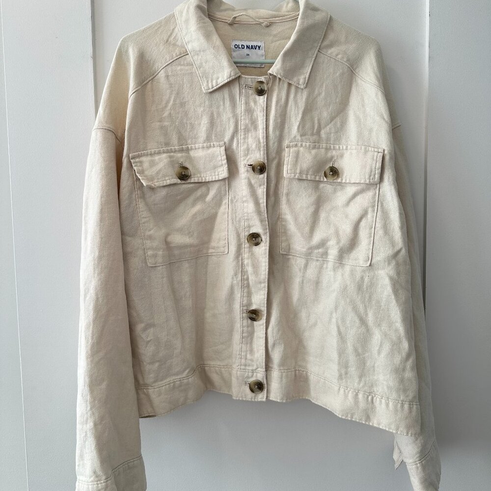 Old Navy | Cropped Linen Chore Jacket in Ecru | 3X